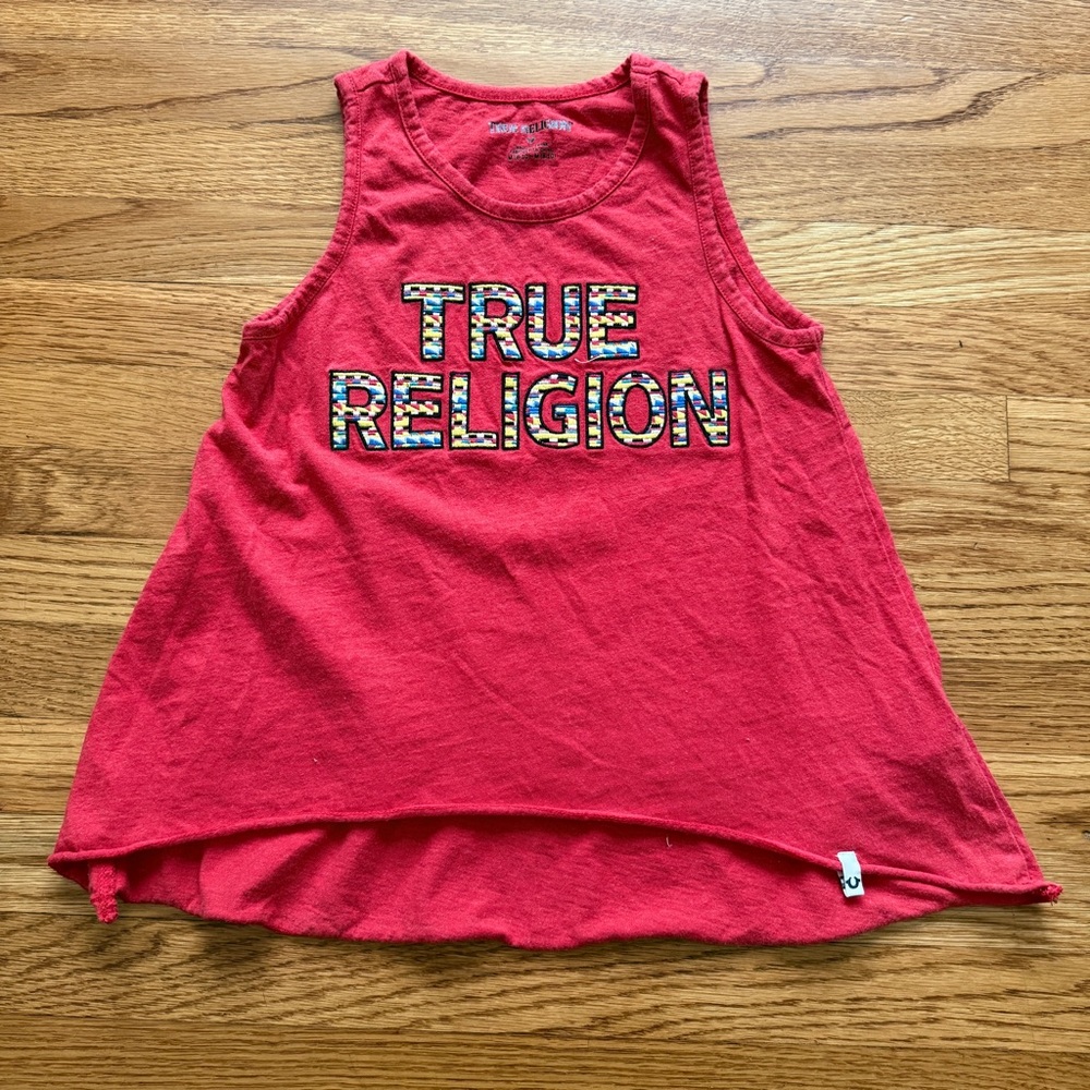 Y2K True Religion red flowing tank top M (8-10)